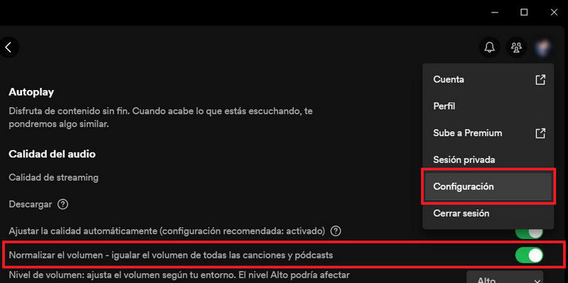 deshabilitar la normalización de audio en el escritorio