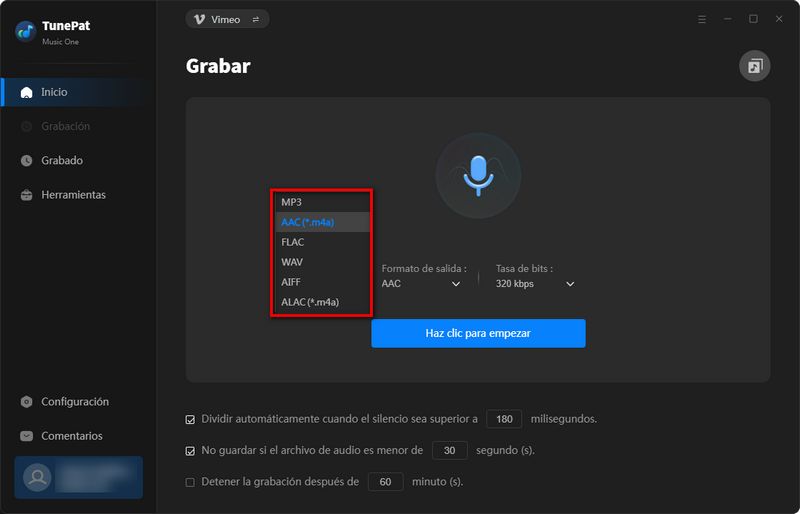 grabar música desde el sitio web