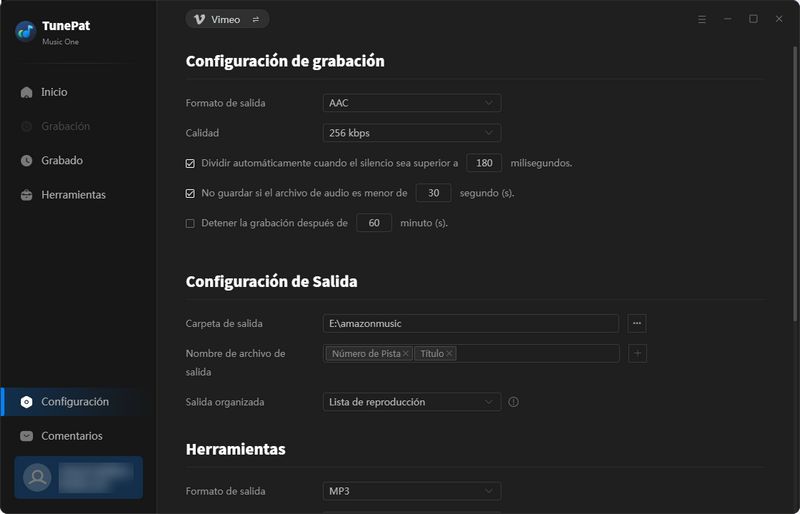 configuración de vimeo