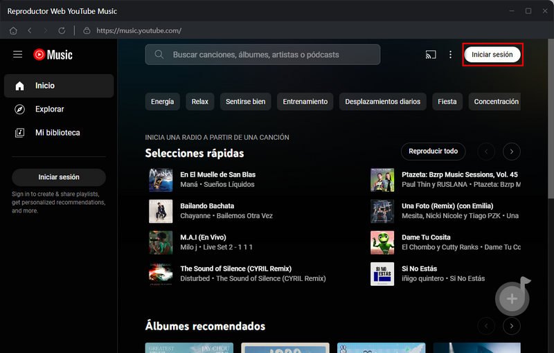 Inicia sesión en tu cuenta de YouTube Music