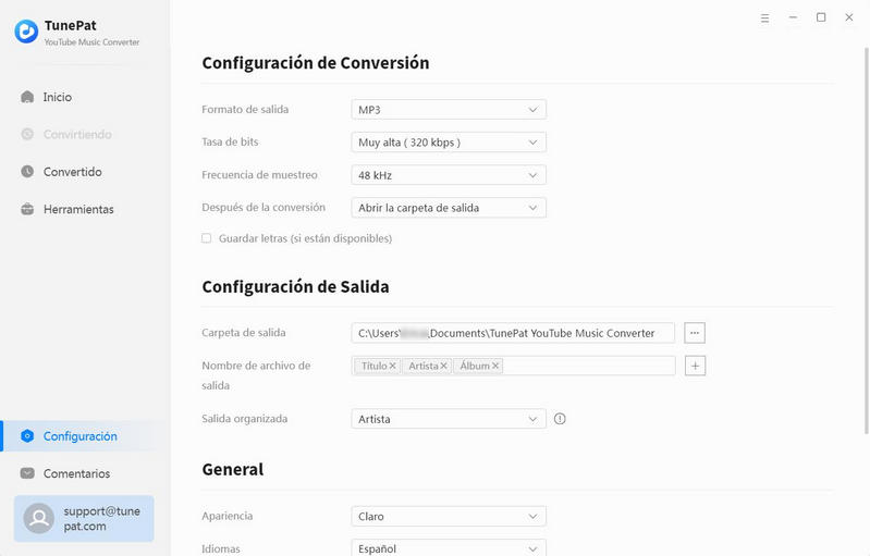 Personalizar la configuración de salida