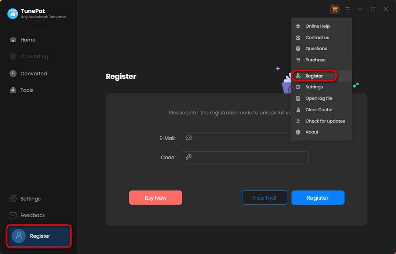 Register TunePat Any Audiobook Converter