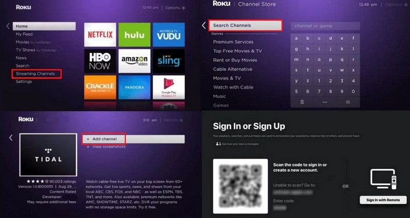 add tidal music channel on roku