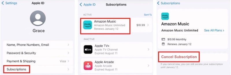 cancel amazon music on iPhone