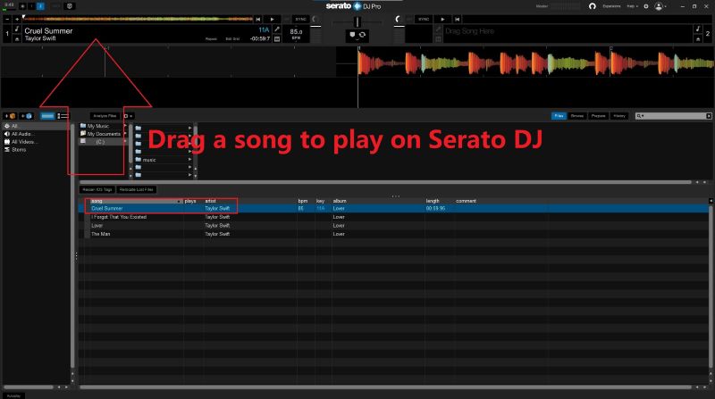 drag a song to play on serato dj