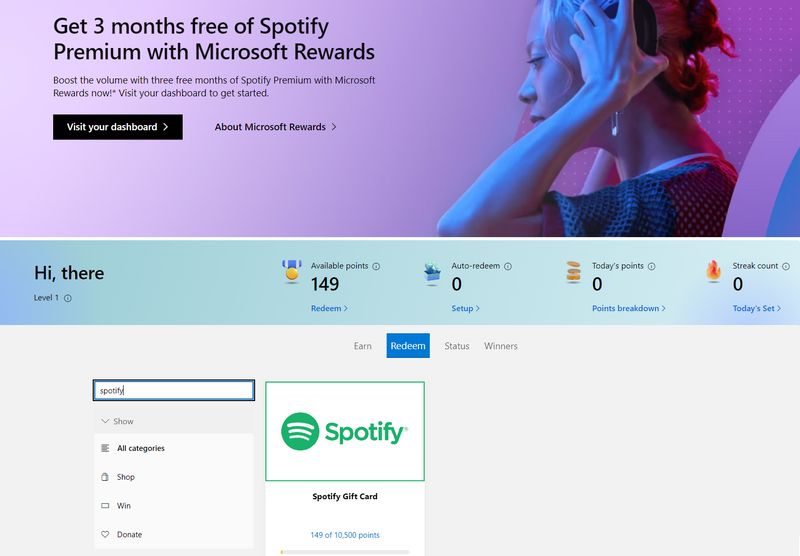 spotify premium inwisselen via Microsoft Rewards