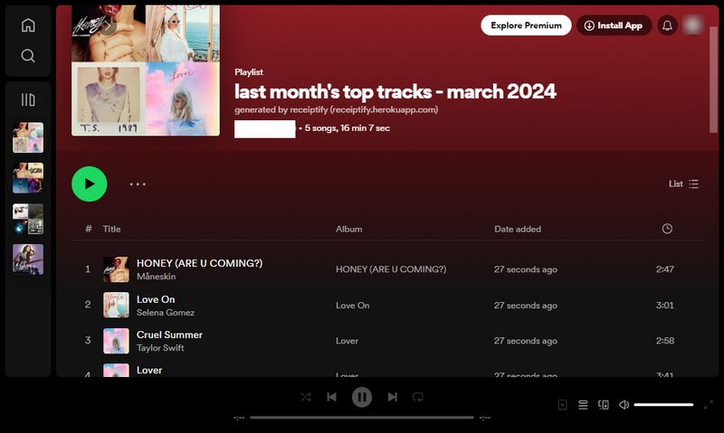 spotify top tracks receipt