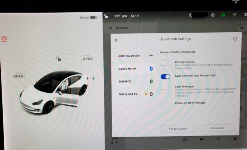 Tesla Bluetooth setting