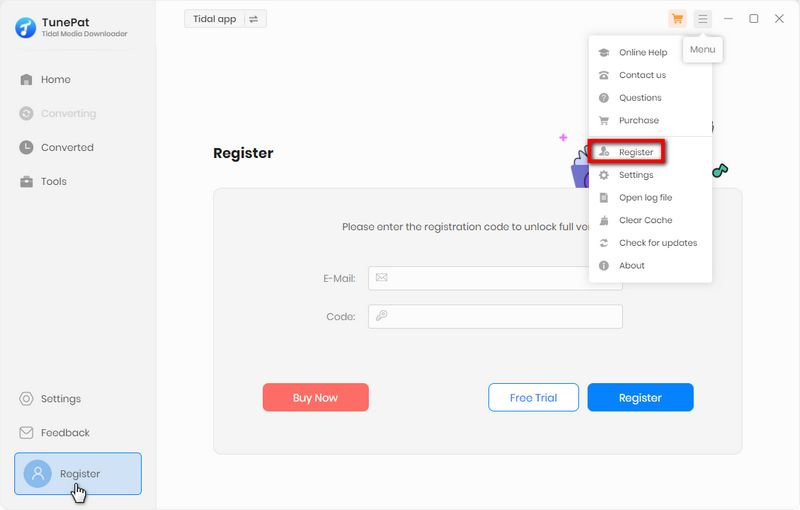 Register TunePat Tidal Media Downloader