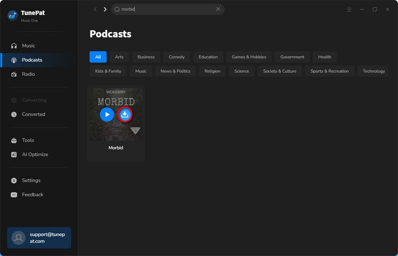 search for the targeted podcast