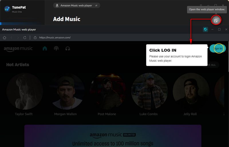 Log in to amazon music on TunePat