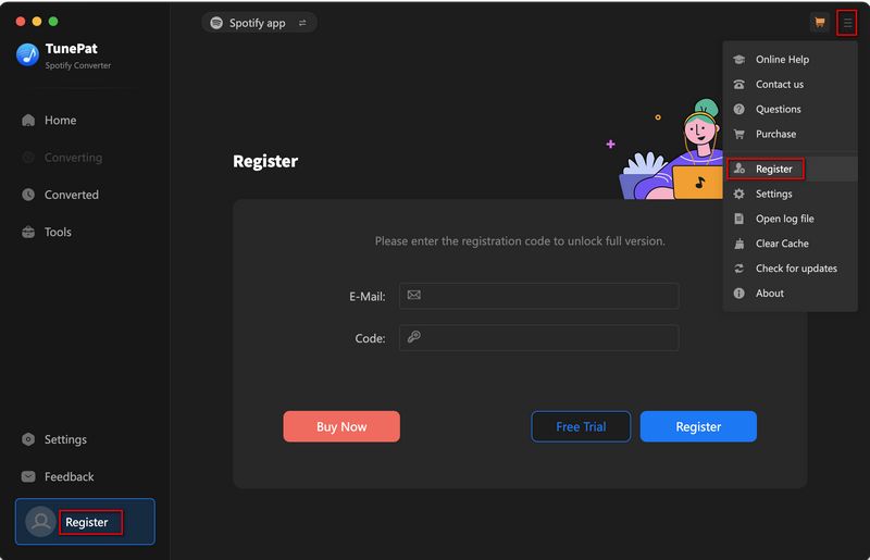 Register TunePat Spotify Converter