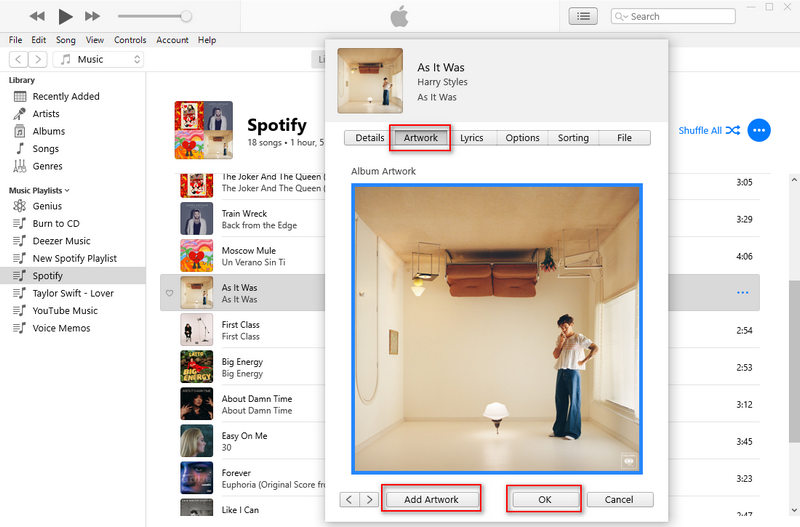 change spotify music cover art on iTunes
